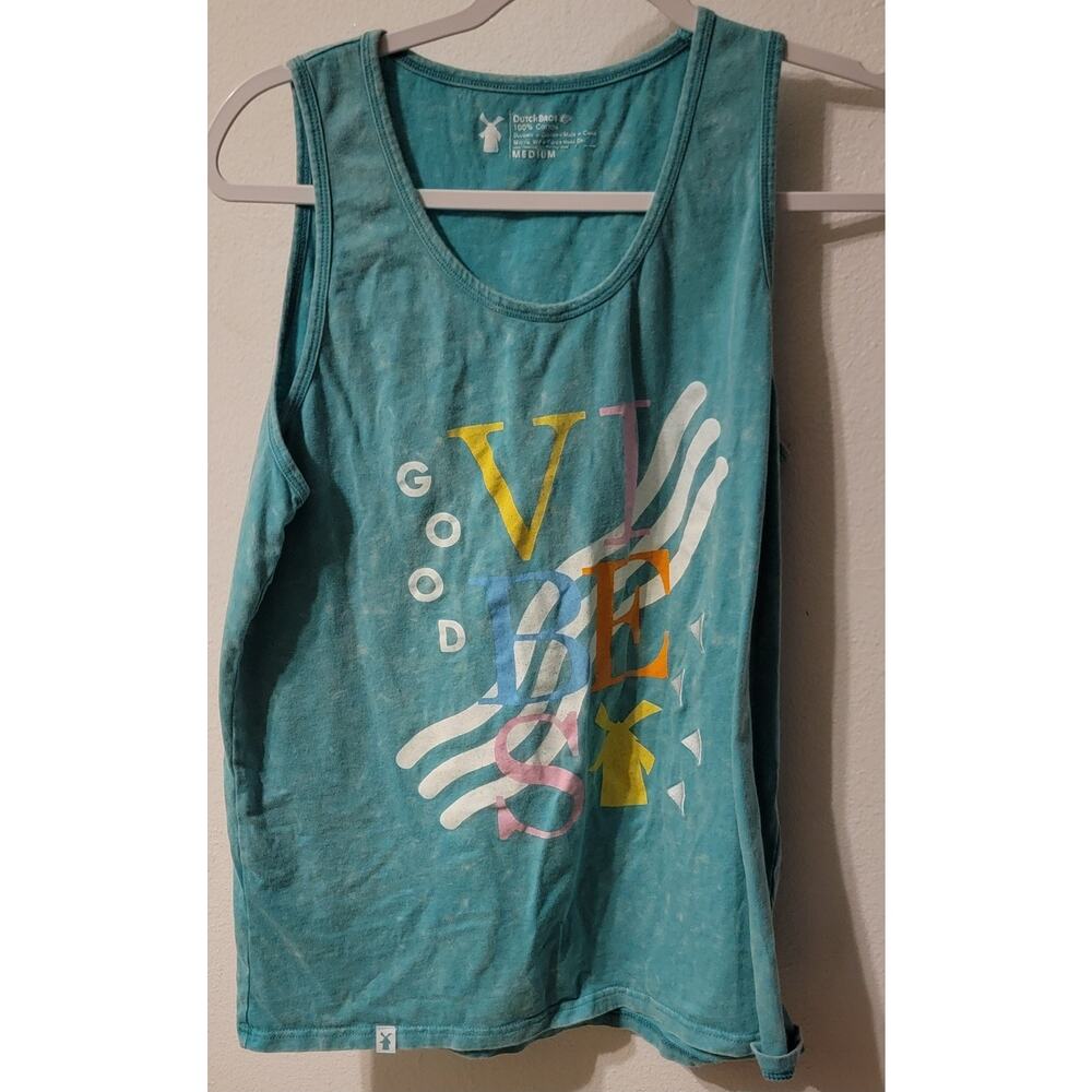 Dutch Bros Coffee Tank Good Vibes Cotton Shirt Size Medium Sleeveless